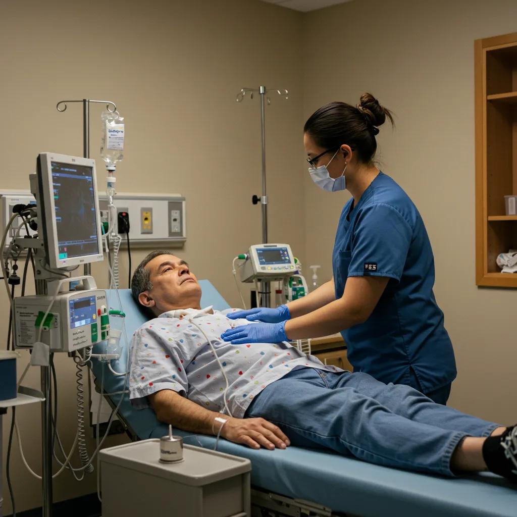 Healthcare professional assisting a patient in a medical detox environment